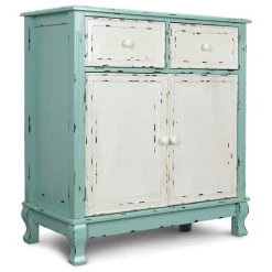 Belleze 34" Two Drawer, Two Door Cabinet, Antique Blue