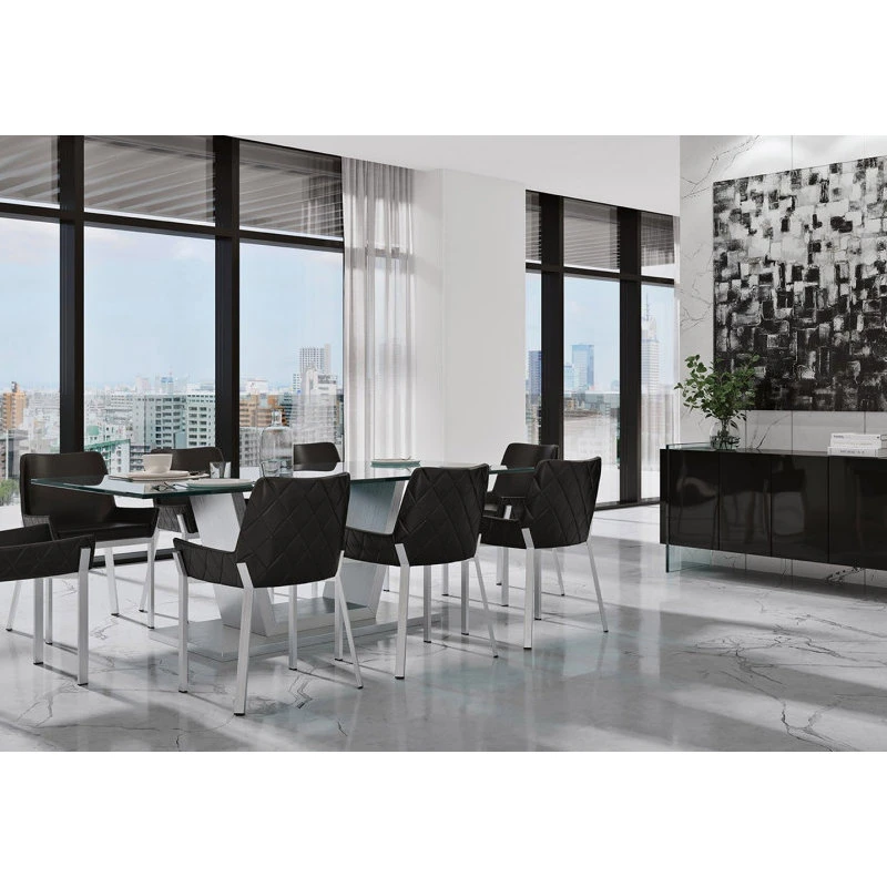 Zuri Furniture Modern Art Buffet Black Lacquer Cabinets Tempered Glass Base - Image 8