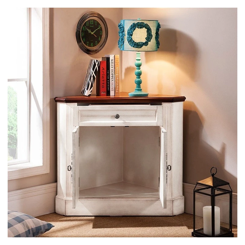 HOMARY Farmhouse Corner Accent Cabinet Distressed Triangle Cabinet With Doors White 3 HOMARY Farmhouse Corner Accent Cabinet Distressed Triangle Cabinet With Doors White - Image 3
