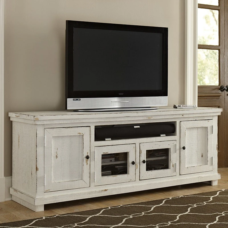 Progressive Furniture Willow Entertainment 74" Console, Distressed White 2 Progressive Furniture Willow Entertainment 74" Console, Distressed White - Image 2