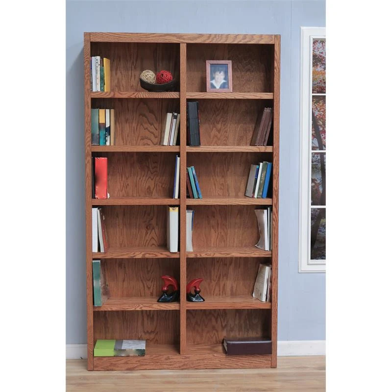 Concepts In Wood Traditional 84" Tall 12-Shelf Double Wide Wood Bookcase In Dry Oak - Image 5