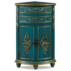 China Furniture And Arts Aquamarine Blue And Gold French Style Oriental Round Corner Cabinet