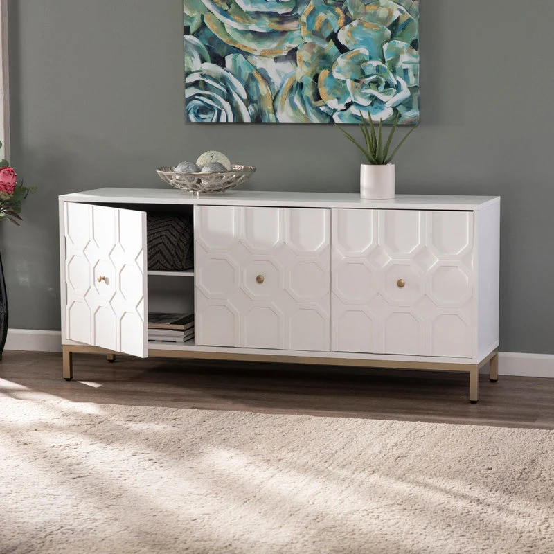 SEI Furniture Grannison Three-Door Accent Cabinet, White 5 SEI Furniture Grannison Three-Door Accent Cabinet, White - Image 5