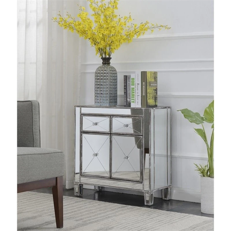 Convenience Concepts Gold Coast Vineyard Mirrored Glass Cabinet- Weathered Gray 4 Convenience Concepts Gold Coast Vineyard Mirrored Glass Cabinet- Weathered Gray - Image 4