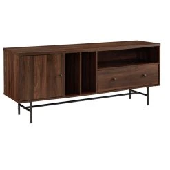 Walker Edison 60" Modern TV Console With Record Storage, Dark Walnut