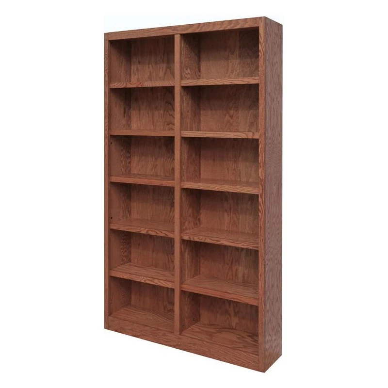 Concepts In Wood Traditional 84" Tall 12-Shelf Double Wide Wood Bookcase In Dry Oak
