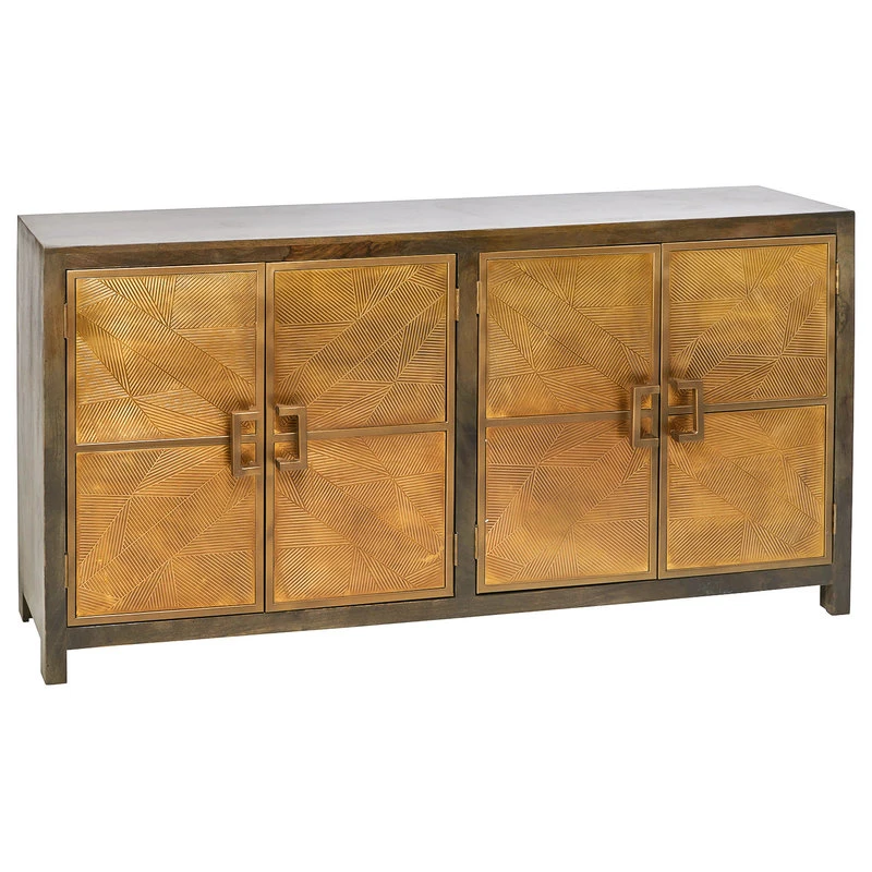Sideboards And Things India 80" Slim Geometric Pattern 4 Brass Doors Wood Base Sideboard Buffet Greece 5 Sideboards And Things India 80" Slim Geometric Pattern 4 Brass Doors Wood Base Sideboard Buffet Greece - Image 5