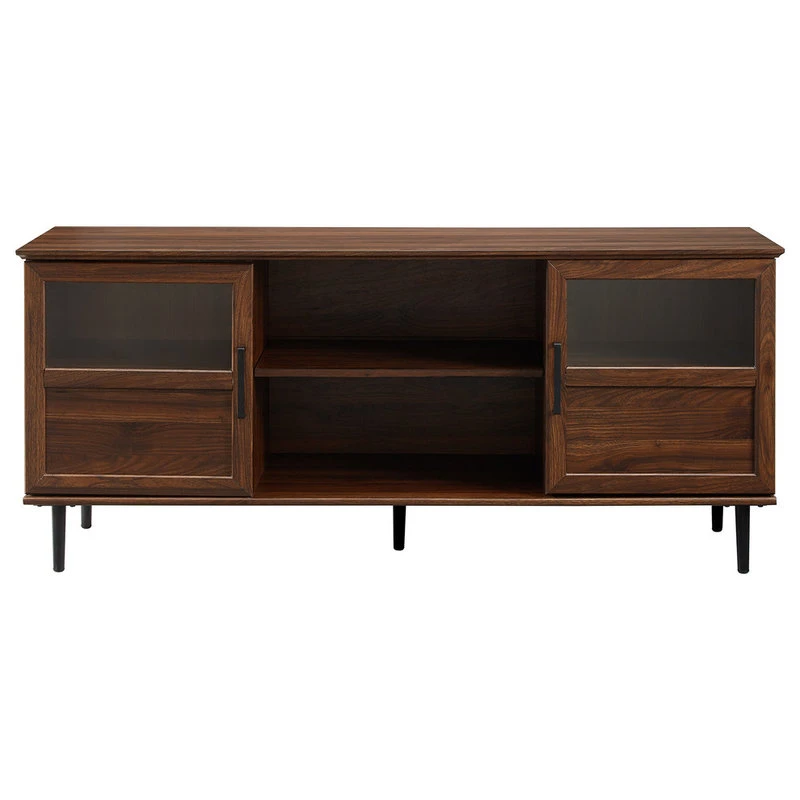 Walker Edison 58" Glass & Wood Split Panel Door TV Console, Dark Walnut 5 Walker Edison 58" Glass & Wood Split Panel Door TV Console, Dark Walnut - Image 5
