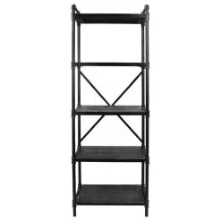 GDFStudio Lina Industrial Iron Five Shelf Bookcase, Gray Finish, Pewter Finish