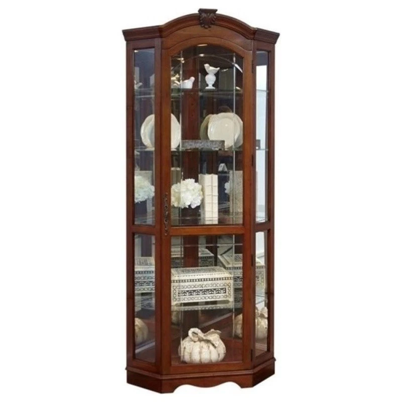 Beaumont Lane Corner Curio Cabinet In Medallion Cherry 1 Beaumont Lane Corner Curio Cabinet In Medallion Cherry