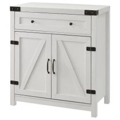 Walker Edison 30" Farmhouse Barn Door Accent Cabinet - Brushed White