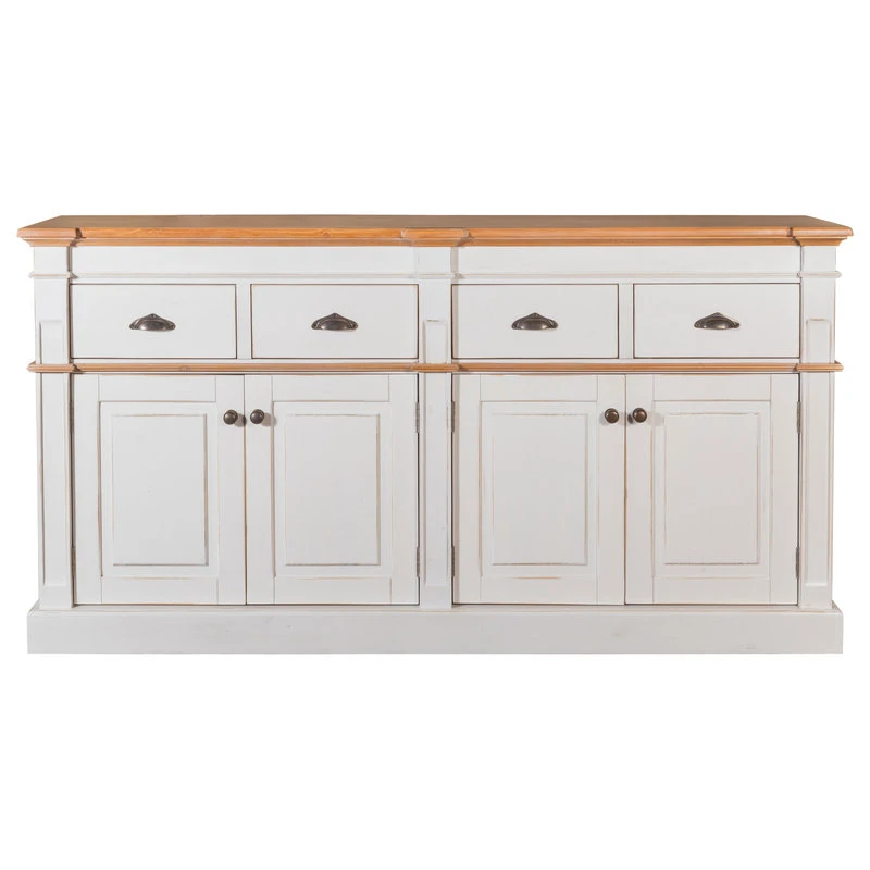 Crafters And Weavers Asbury Rustic Wood 76" 4 Door 4 Drawer Sideboard, White 2 Crafters And Weavers Asbury Rustic Wood 76" 4 Door 4 Drawer Sideboard, White - Image 2