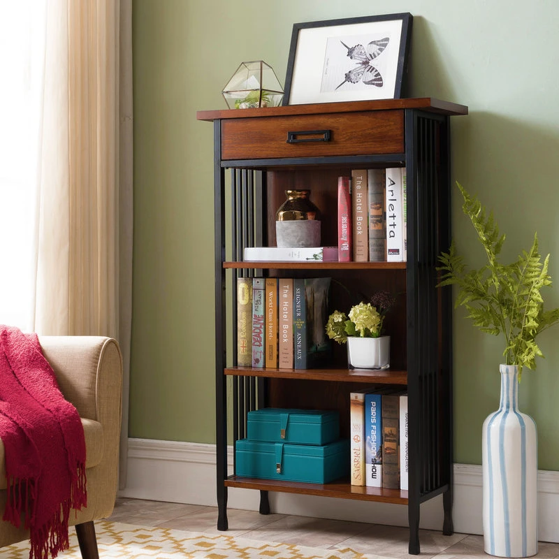 Leick Home Leick Ironcraft Mantel Height Brown Wood Bookcase With Drawer Storage 3 Leick Home Leick Ironcraft Mantel Height Brown Wood Bookcase With Drawer Storage - Image 3