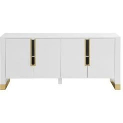 Meridian Furniture Florence Lacquer Sideboard/Buffet With Gold Finish, White