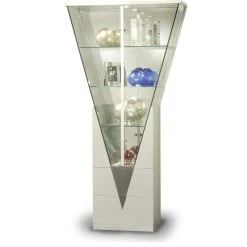 Chintaly Imports 6625-CUR Triangular Curio Cabinet With Mirrored Interior