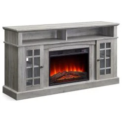 Belleze 58" TV Stand Entertainment Center With 23" Electric Fireplace, Grey Wash