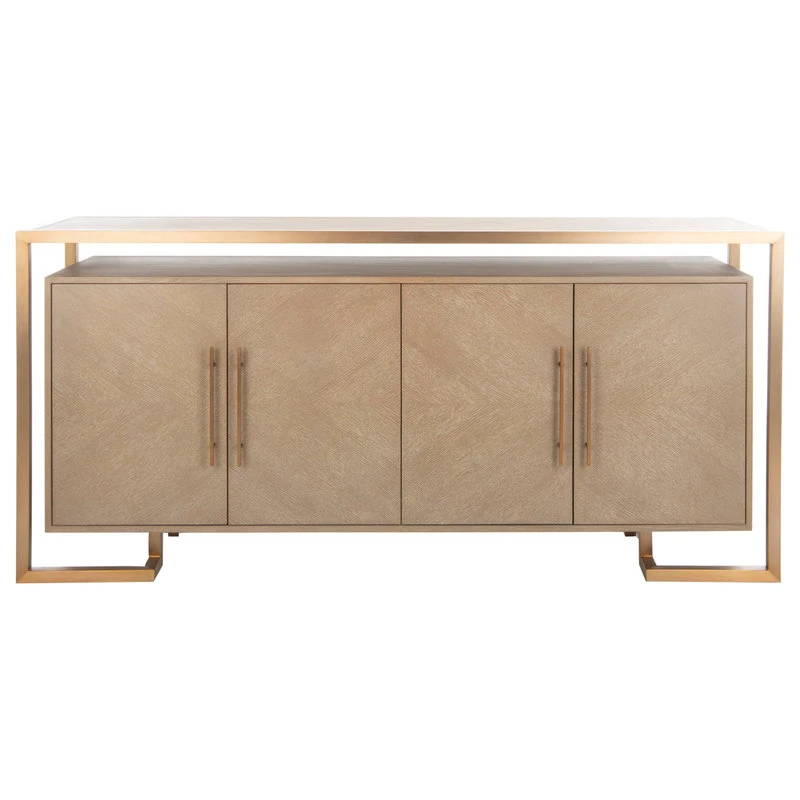 Safavieh Claire 4-Door Buffet, Weathered Oak/Brass