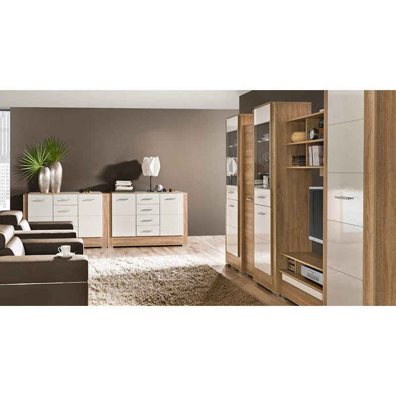 Maxima House Carmelo Latte Gloss/Sonoma Oak Sideboard, White/Sonoma Oak - Image 2