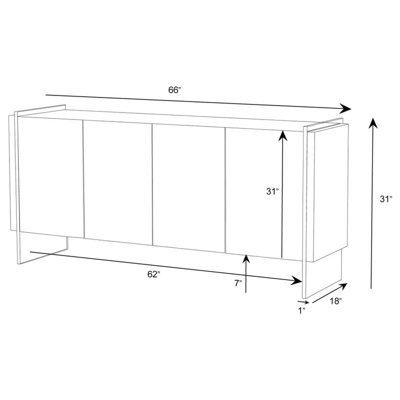 Zuri Furniture Modern Art Buffet Black Lacquer Cabinets Tempered Glass Base - Image 9