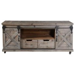 StyleCraft Presley 2 Door, 2 Drawer, And Open Center TV Stand, Driftwood Grey