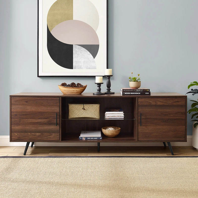 Walker Edison 70" Mid Century Modern TV Stand, Dark Walnut - Image 5