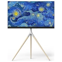 ONKRON Tripod Easel TV Stand, Wooden TV Stand 32" – 65" TVs Up To 77 Lb, White