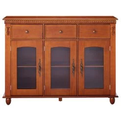 Alternative view of Pilaster Designs Shona Wood Buffet Table With Glass Doors, Walnut