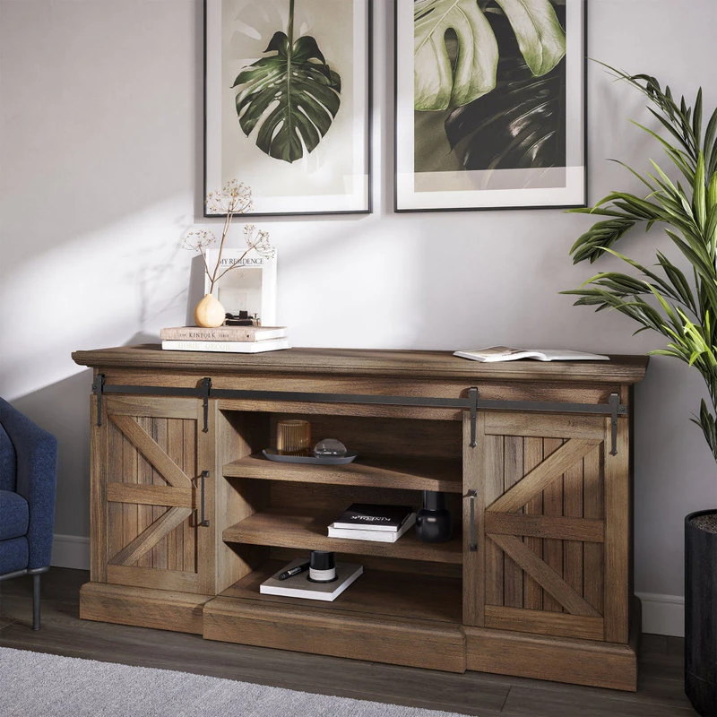 Belleze 60" Universal Stand Console Fit TV's Up To 65", Rustic Oak 2 Belleze 60" Universal Stand Console Fit TV's Up To 65", Rustic Oak - Image 2