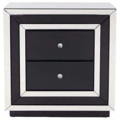 Zuri Furniture Modern Malibu Side Table Clear Smoked Black Mirrored Finish 2 Drawers