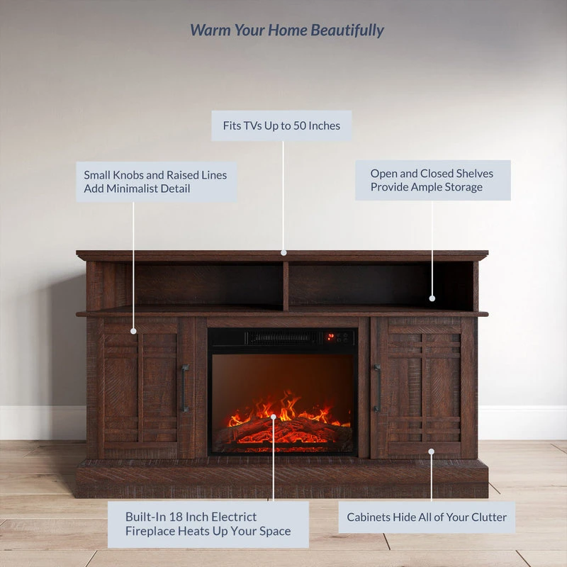 Belleze 47" TV Stand Console With 18" Fireplace, Espresso - Image 3