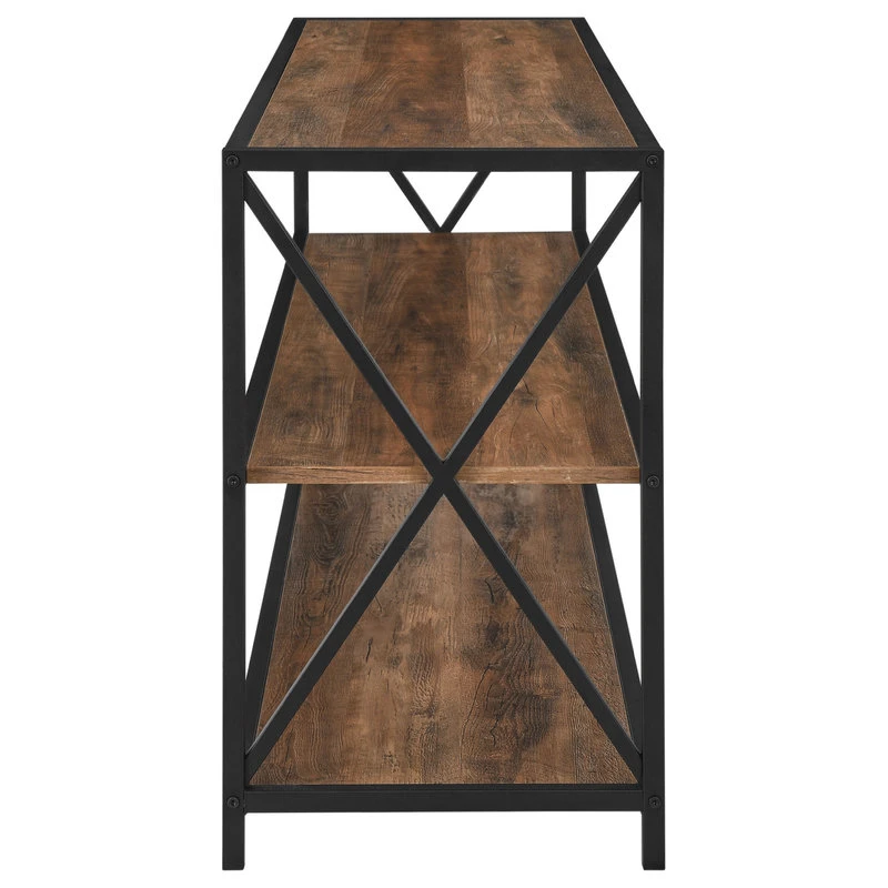 Walker Edison 60" X-Frame Metal And Wood Media Bookshelf, Rustic Oak 5 Walker Edison 60" X-Frame Metal And Wood Media Bookshelf, Rustic Oak - Image 5