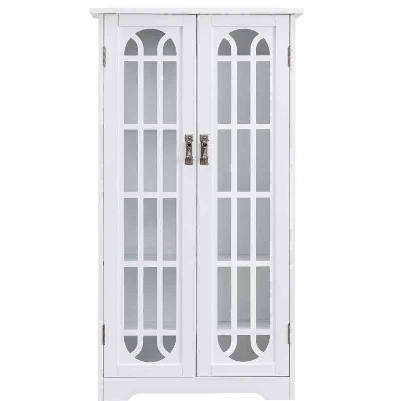 SEI Furniture White Display Cabinet With Windowpane Glass Doors - White