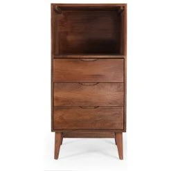 GDFStudio Senoia Rabun Handcrafted Mid-Century Modern Mango Wood 3 Drawer Chest, Light Oak