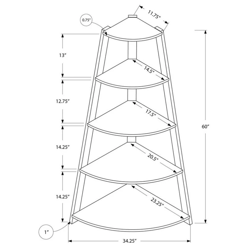 Monarch Specialties Bookshelf, Etagere, Corner, 4 Tier, 60"H, Office, Bedroom, Laminate, Cappuccino - Image 3