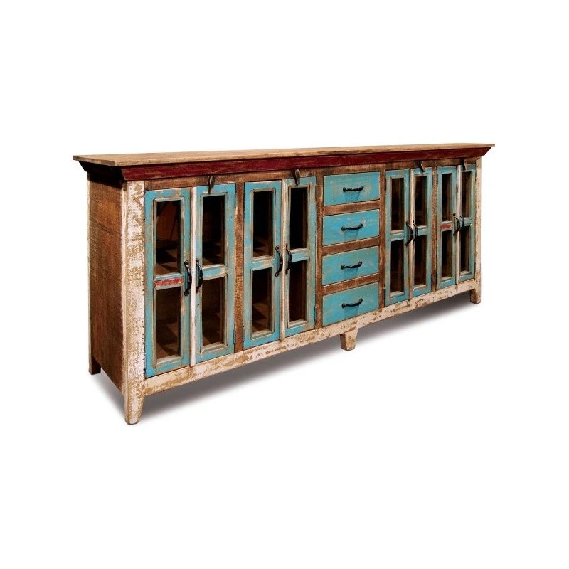 Crafters And Weavers La Boca Rustic Distressed Solid Wood Sideboard, Curio Cabinet. Glass-Doors 1 Crafters And Weavers La Boca Rustic Distressed Solid Wood Sideboard, Curio Cabinet. Glass-Doors