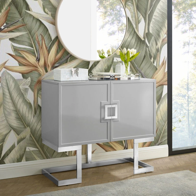 Nicole Miller Luanna Accent Cabinet, Light Gray And Chrome - Image 10