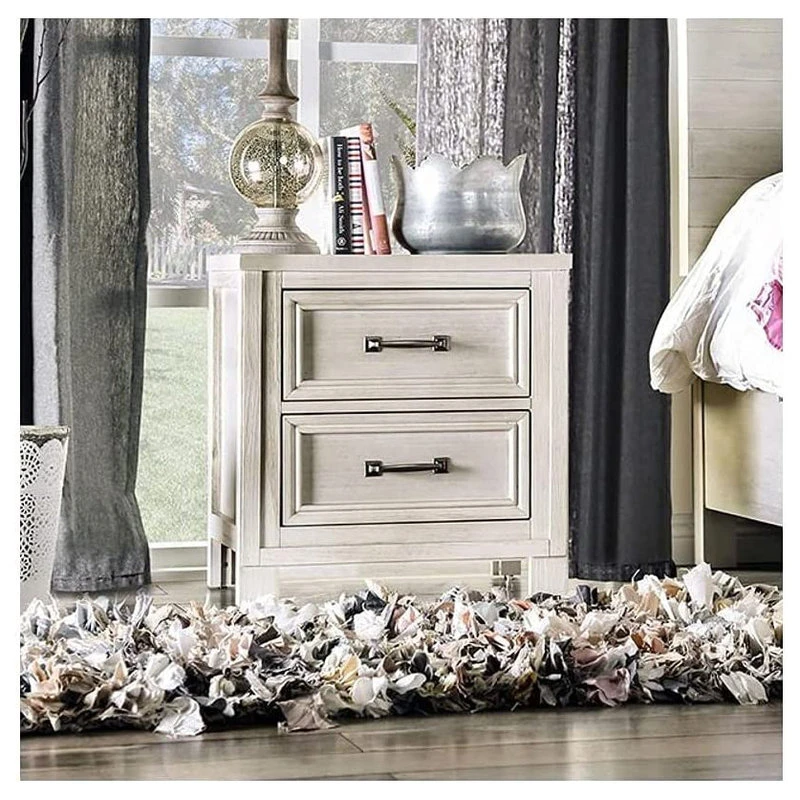 Decor Love Transitional Nightstand, 2 Storage Drawers And USB Charging Port, Antique White - Image 4