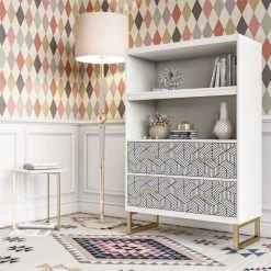 Brimfield & May CosmoLiving By Cosmopolitan Scarlett Bookcase With Drawers, White