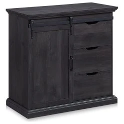 Belleze Buffet Table With Sliding Barn Door, Three Drawers & Two Shelves, Rustic Gray