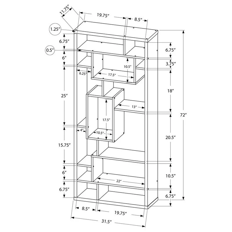 Monarch Specialties Bookshelf, Bookcase, Etagere, 72"H, Office, Bedroom, Laminate, White - Image 3