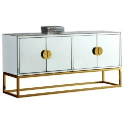 Meridian Furniture Marbella Sideboard/Buffet, Gold Base/Handles