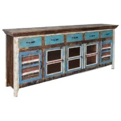 Crafters And Weavers Rustic Distressed Reclaimed Solid Wood Curio Cabinet With Glass Door And Shutter