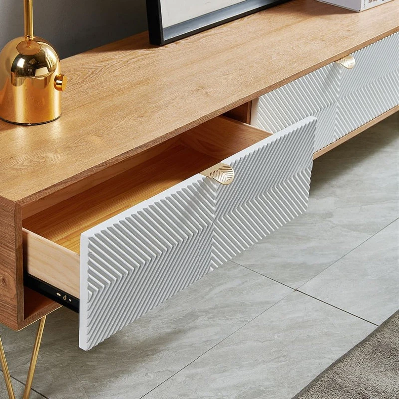 HOMARY Modern TV Stand White & Gold Media Console With 3 Drawer, Small 6 HOMARY Modern TV Stand White & Gold Media Console With 3 Drawer, Small - Image 6