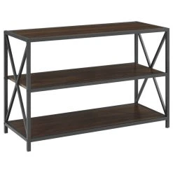 Walker Edison Furniture Company 40" X-Frame Metal And Wood Media Bookshelf, Dark Walnut