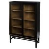 Maklaine Farmhouse Engineered Wooden Curio Cabinet In Black And Natural