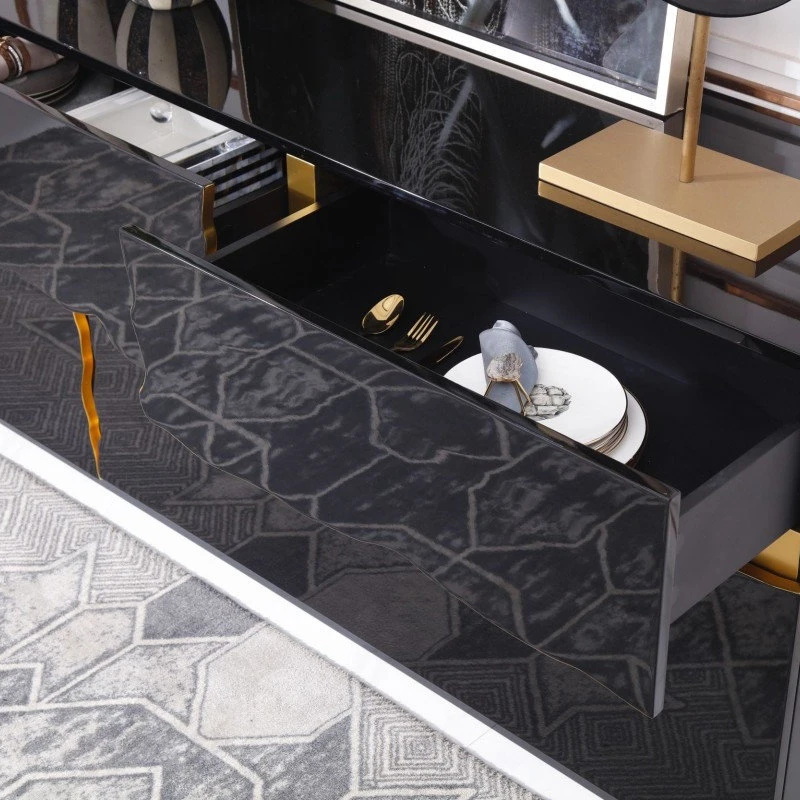 Null Paramount Buffet With Gold Accents, Glossy Black With Gold Accents 5 Null Paramount Buffet With Gold Accents, Glossy Black With Gold Accents - Image 5