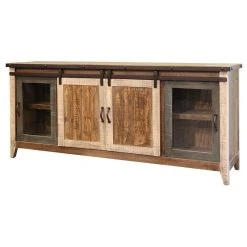 Crafters And Weavers Bayshore Multicolored Sliding Barn Door TV Stand/Sideboard Console, 80"
