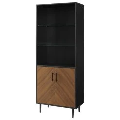 Walker Edison 68" Bookmatch Hutch, Solid Black