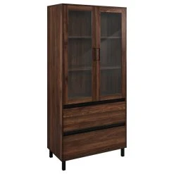 Walker Edison Clark 68" Glass Door Storage Hutch - Dark Walnut