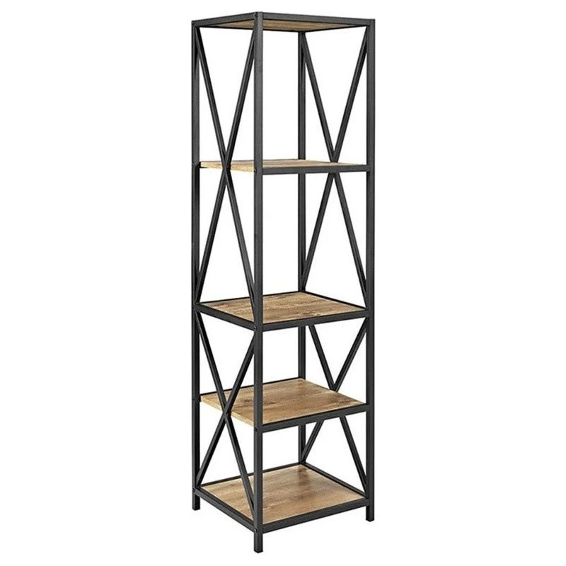 Walker Edison 61" Metal X Wood Bookshelf - Barnwood 1 Walker Edison 61" Metal X Wood Bookshelf - Barnwood